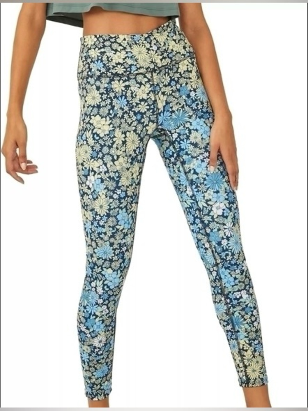 Free People Movement Lose Control Floral‎ Wrap Waist Leggings Blue Small Boho
